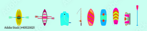 set of water sports cartoon icon design template with various models. vector illustration isolated on blue background
