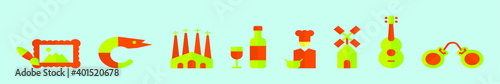set of spanish cartoon icon design template with various models. vector illustration isolated on blue background