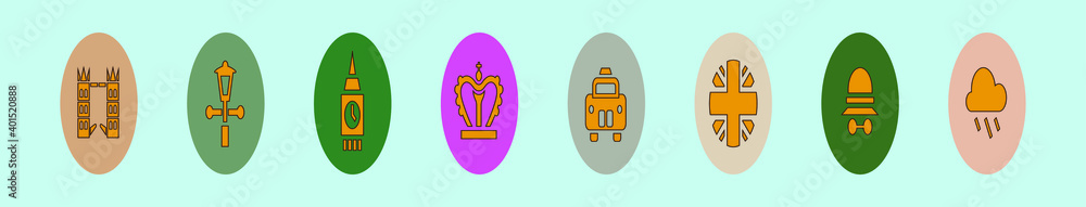 set of london cartoon icon design template with various models. vector illustration isolated on blue background set of london cartoon icon design template with various models. vector illustration isolated on blue background