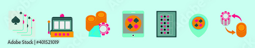 set of gambling cartoon icon design template with various models. vector illustration isolated on blue background