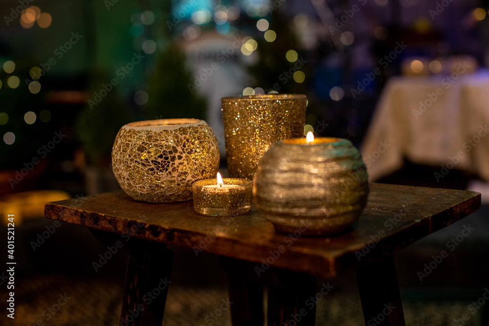 Candle ornament on wood blurry background Candle ornament on wood blurry background