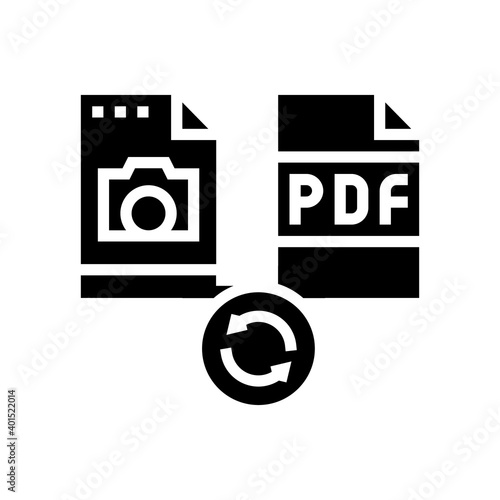 convert photo to pdf file glyph icon vector. convert photo to pdf file sign. isolated contour symbol black illustration