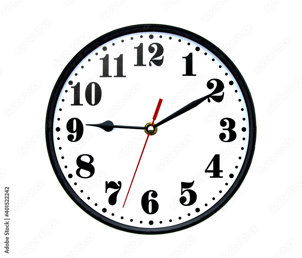 Black round wall clock isolated on white Black round wall clock isolated on white