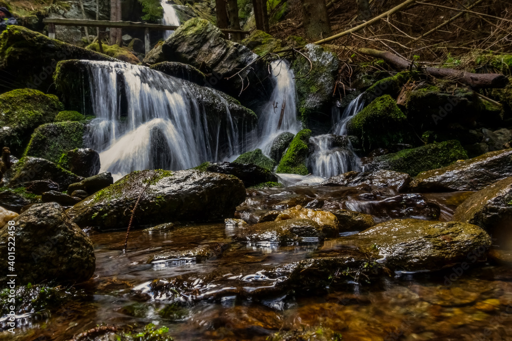 little beautiful waterfall in the forest while hiking little beautiful waterfall in the forest while hiking