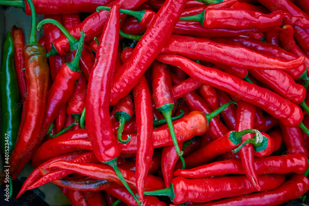 Red Hot Chili Peppers as a food background.