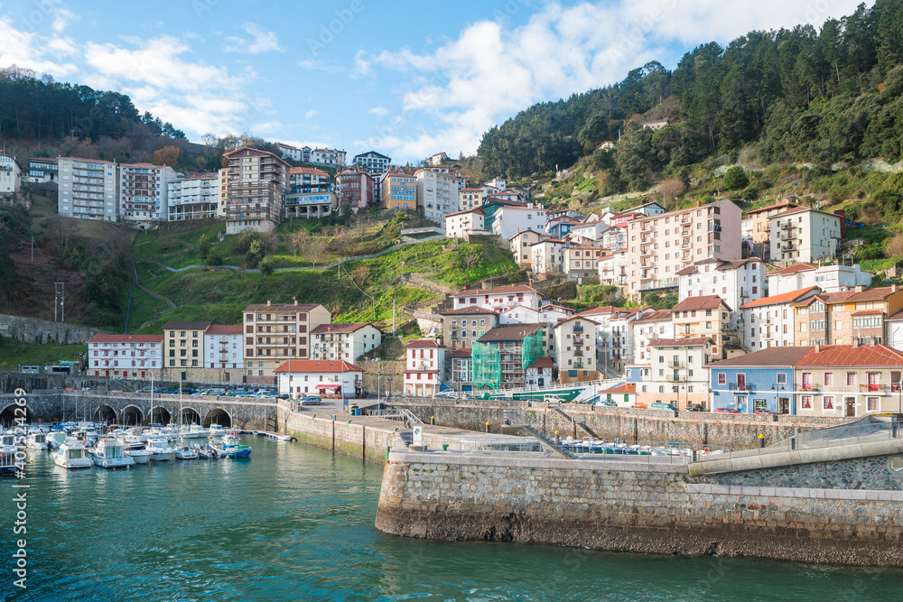 panoramic view of elantxobe fishing town, Basque country