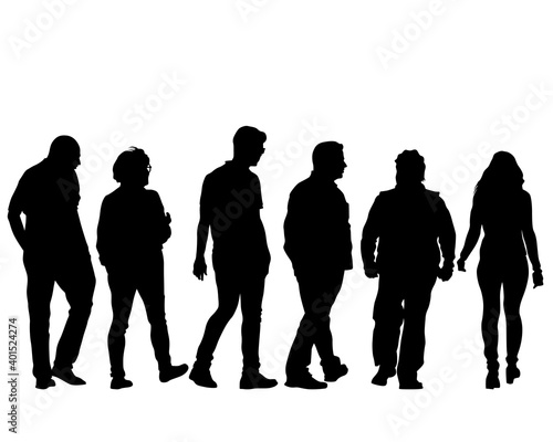 Man and women on on street. Isolated silhouette on a white background