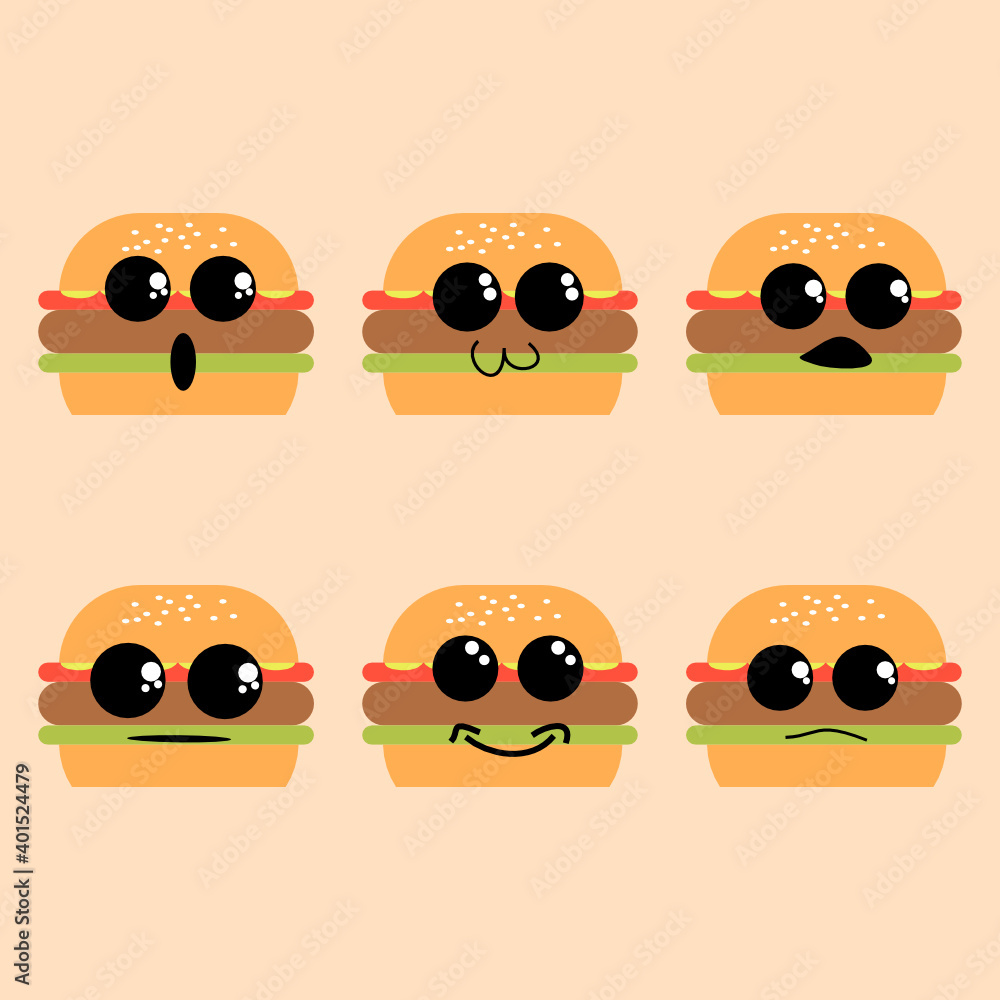 set of cute burger cartoon vector illustration set of cute burger cartoon vector illustration