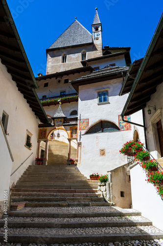 Italy, Trentino, Sanctuary of San Romedio - 12 Juli 2020 - View of the sanctuary of San Romedio with its very long staircase © Stefano