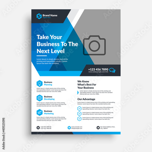 Corporate business flyer poster pamphlet brochure cover template design with blue color on a4 paper size.
