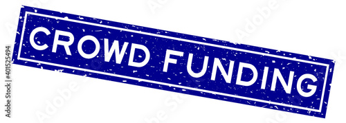 Grunge blue crowd funding word square rubber seal stamp on white background