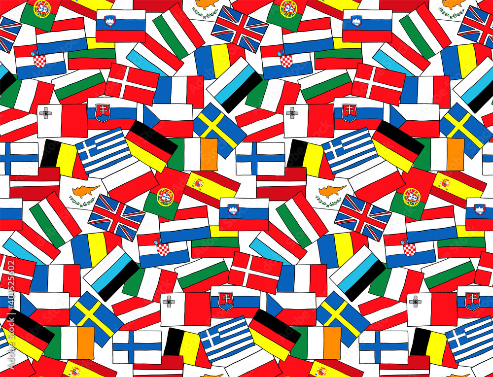 Seamless pattern European flags sketch style hand drawn vector doodle illustration Seamless pattern European flags sketch style hand drawn vector doodle illustration