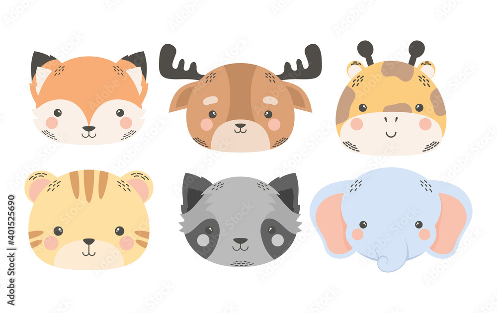 cute six animals comic cartoon characters