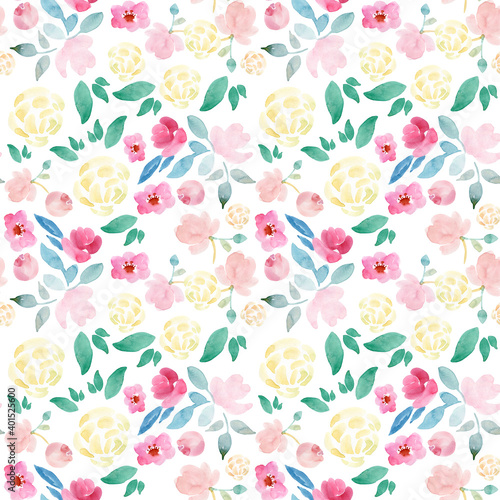 Wallpaper Mural Seamless watercolor floral pattern on a white background Torontodigital.ca