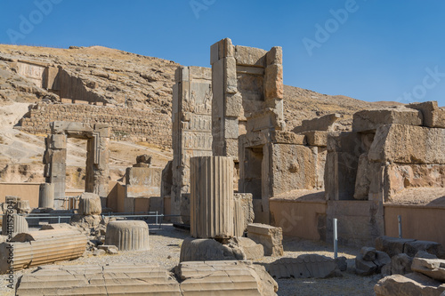 Ruins of the stone Gates in Persepolis, the ceremonial capital of the Achaemenid Empire, UNESCO declared the ruins of Persepolis a World Heritage Site in 1979.