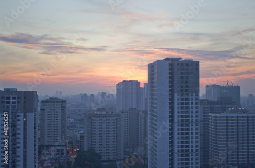 Dawn landscape of downtown Hanoi, Vietnam. © binimin
