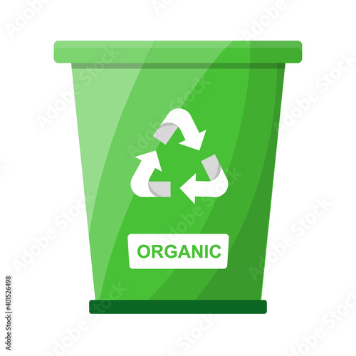 Garbage Waste Sorting Organic Recycle Bin Green Color Flat