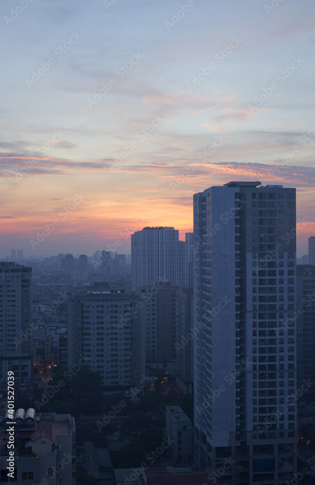 Dawn landscape of downtown Hanoi, Vietnam.