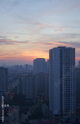 Dawn landscape of downtown Hanoi  Vietnam.