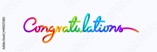 Congratulations written with colorful lines on white background. photo
