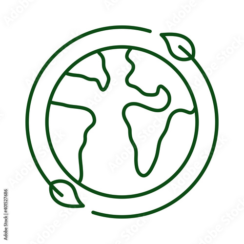 leafs plant around of planet earth ecology line icon