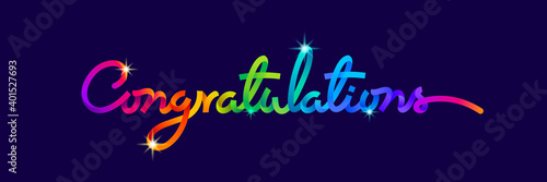 Congratulations written with colorful lines on dark background.