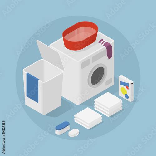 Isometric Home Laundry Illustration
