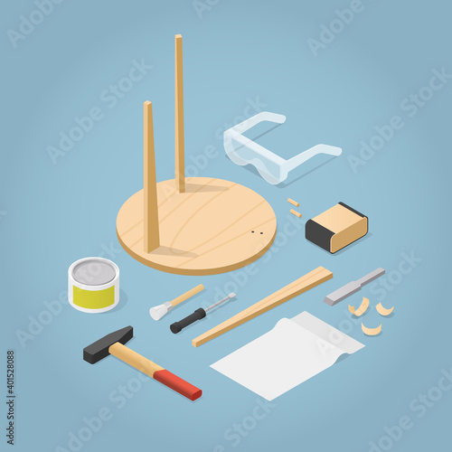 Isometric Furniture Repair Illustration