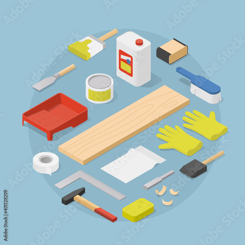 Isometric Woodwork Tools Illustration