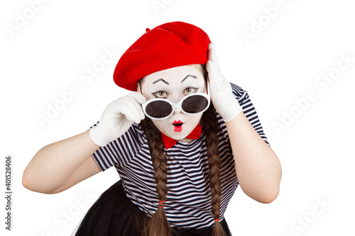 teenage girls in the image of mimes with makeup on their faces, isolate on a white background © Елена Челышева