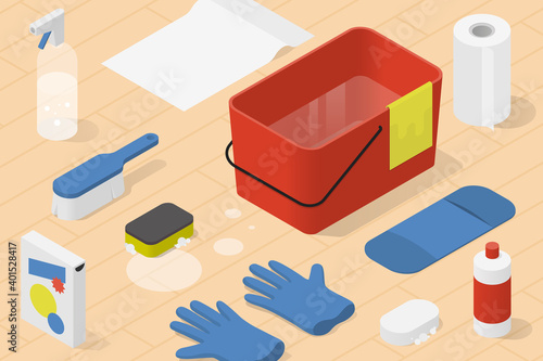 Isometric Home Cleaning Illustration