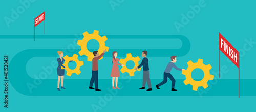 Teamwork concept business people and cogwheel