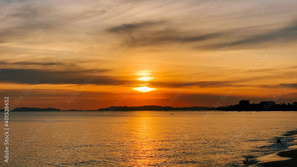 Sunset atmosphere at Phayun Beach, Rayong, Thailand