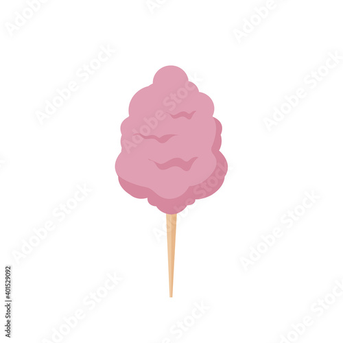 Cotton candy isolated on white background. Pink candy floss. Vector stock