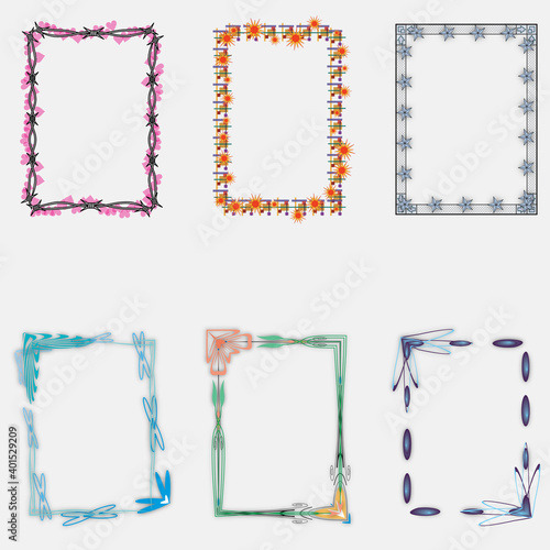 Set of Decorative vintage frames and borders set,Gold photo frame with corner Thailand line floral for picture, Vector design decoration pattern style. border design is pattern Thai art style