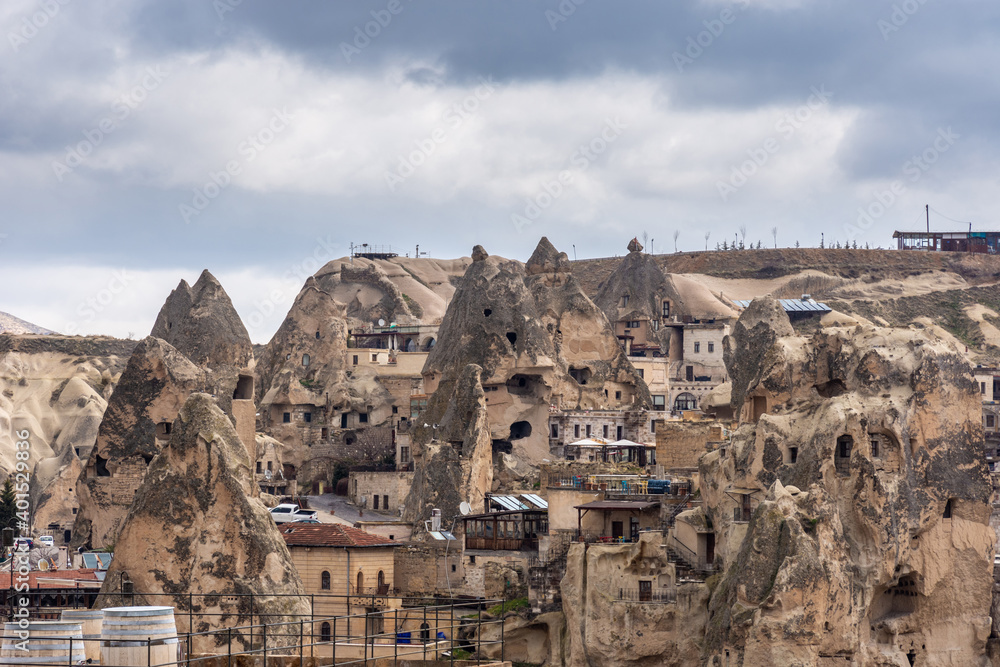 View of Goreme town in Cappadocia, Central Anatolia,Turkey