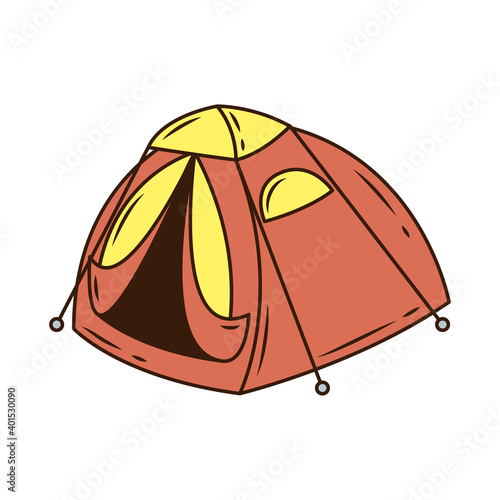red camping tent tool line and fill style icon