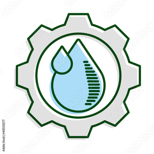 water drops in gear ecology line and fill icon