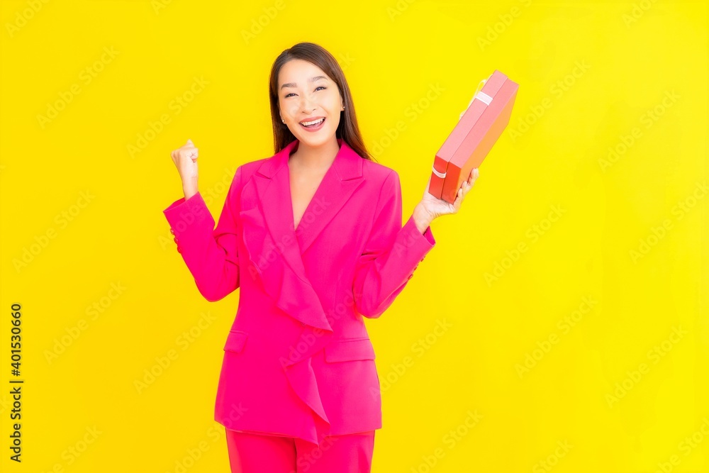 Portrait beautiful young asian woman with red gift box Portrait beautiful young asian woman with red gift box
