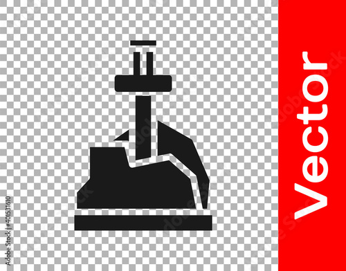 Black Sword in the stone icon isolated on transparent background. Excalibur the sword in the stone from the Arthurian legends. Vector.