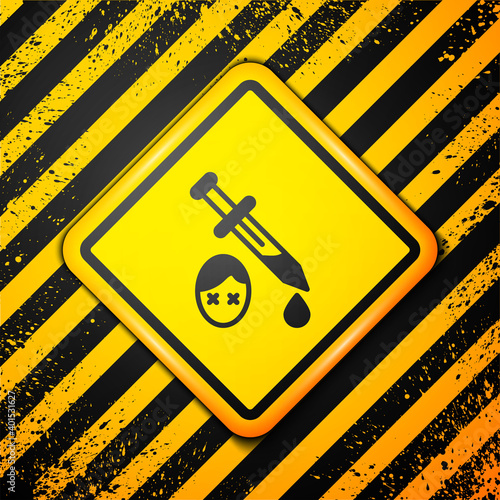 Black Sword with blood icon isolated on yellow background. Medieval weapons knight and soldier. Symbol of murder. Warning sign. Vector.