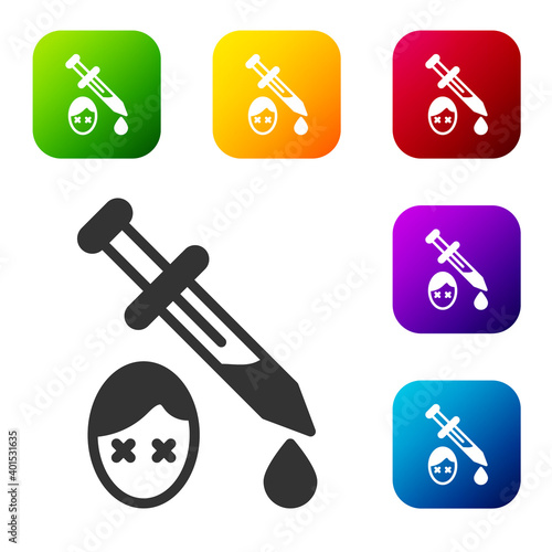 Black Sword with blood icon isolated on white background. Medieval weapons knight and soldier. Symbol of murder. Set icons in color square buttons. Vector.
