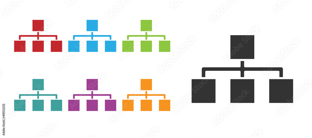 Black Business hierarchy organogram chart infographics icon isolated on white background. Corporate organizational structure graphic elements. Set icons colorful. Vector. Black Business hierarchy organogram chart infographics icon isolated on white background. Corporate organizational structure graphic elements. Set icons colorful. Vector.