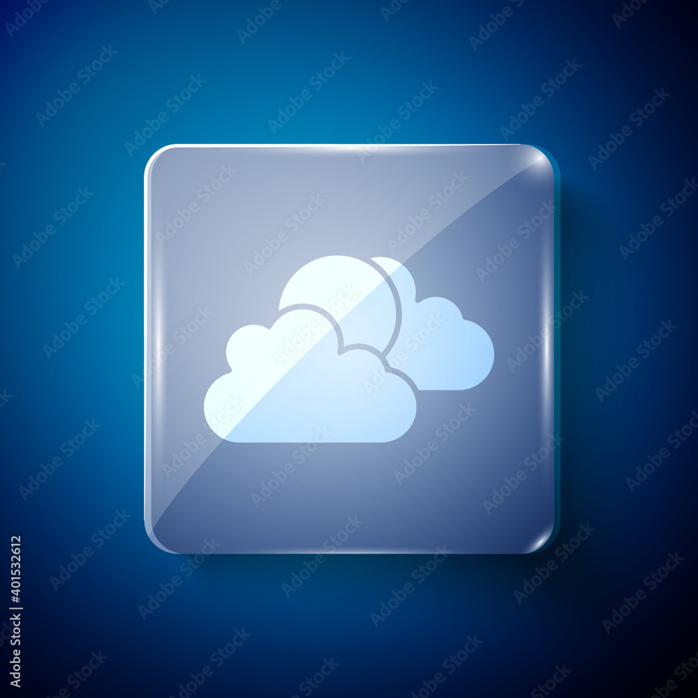 White Sun and cloud weather icon isolated on blue background. Square glass panels. Vector. White Sun and cloud weather icon isolated on blue background. Square glass panels. Vector.