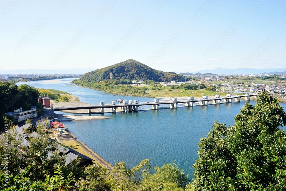 Landscape of Kiso River and Inuyama City from Inuyama Castle in Inuyama City, Aichi, Japan - 犬山城からの木曽川 犬山頭首工 ライン大橋 Landscape of Kiso River and Inuyama City from Inuyama Castle in Inuyama City, Aichi, Japan - 犬山城からの木曽川 犬山頭首工 ライン大橋