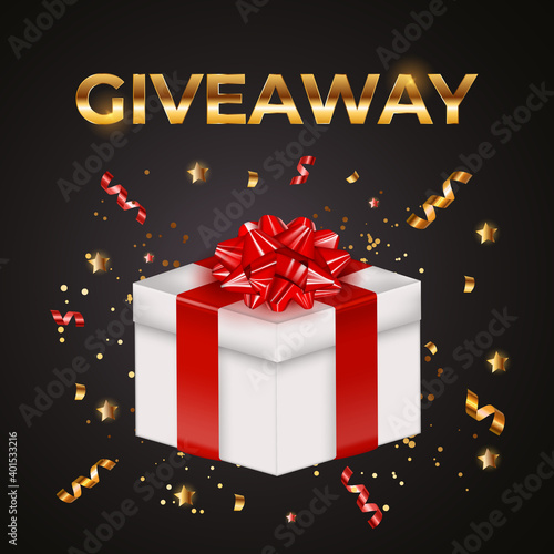 Party Holiday Gift Box background with Bow and Ribbon. Giveaway Concept for Social Network. Vector Illustration eps10