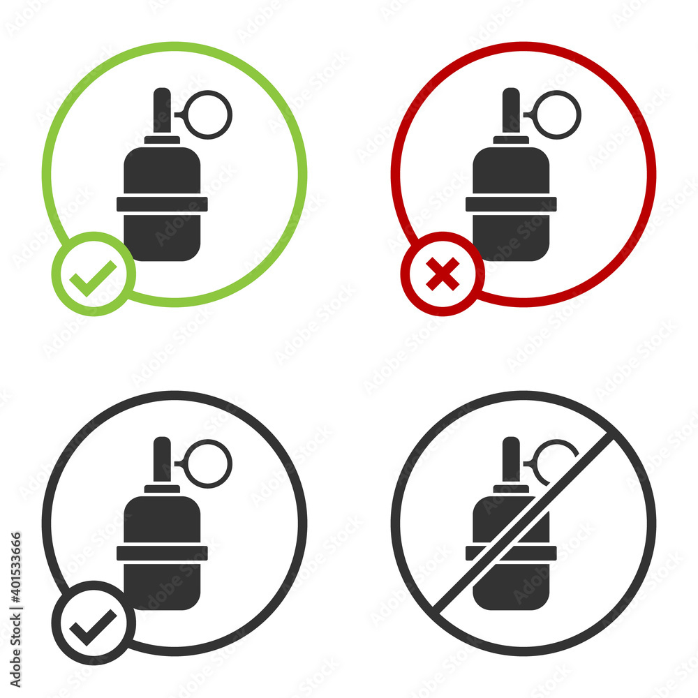 Obraz premium Black Hand grenade icon isolated on white background. Bomb explosion. Circle button. Vector.