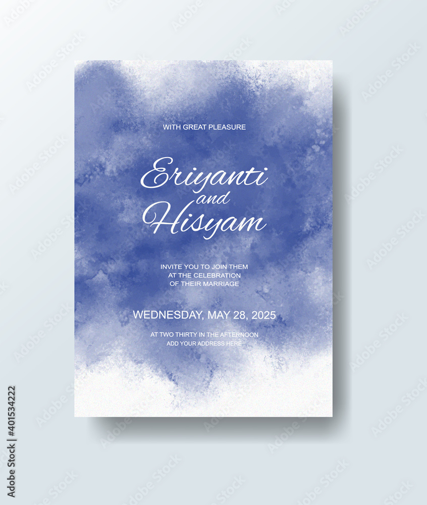 Wedding invitation with abstract splash watercolor