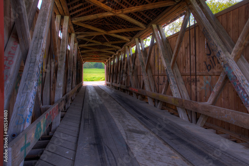 Interior of Stockheughter Covered Bridge in Indiana, United States