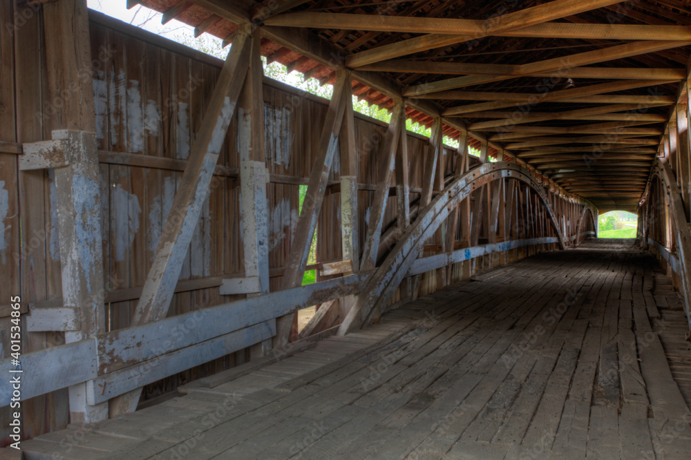 Interior of West Union Covered Bridge in Indiana, United States